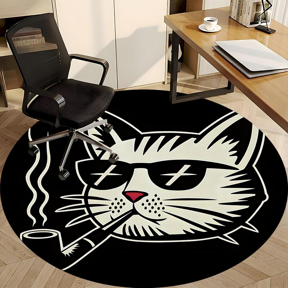 1pc Cat Office Round Area Rug, Under Office Chairs Bedroom Living Room Home Decor, Room Deco