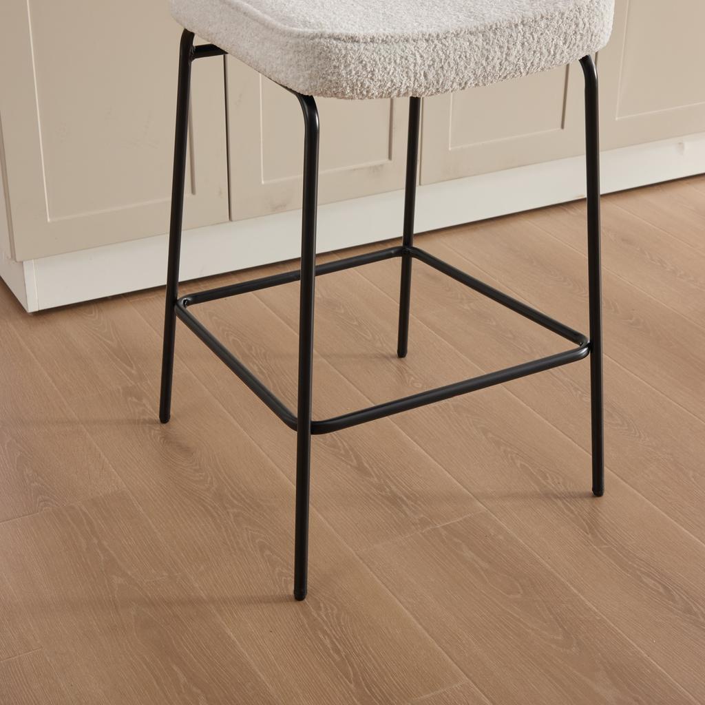 Moderner Barhocker im Hochglanz-Design, 2 Stühle pro Packung, Sitzfläche aus Chenille-Stoff, Rückenlehne mit Holzrahmen und Rattangeflecht-Optik, Metallbeine.-Elfenbein