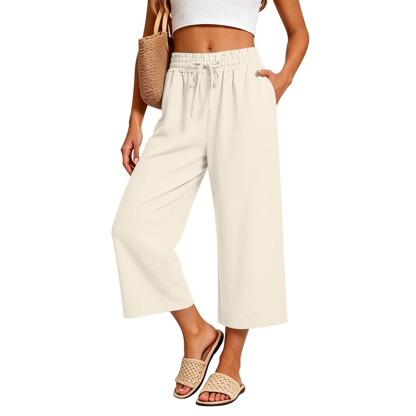 

Women s Loose-fitting Wide-leg Pants, Casual Loose-fitting Pants, High-elastic Waistband, Long Pants With Pockets L бежевый