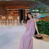 French First Love Gentle Purple Neck Sling Dress Summer Women's Vacation Style Loose and Thin A-shaped Long Skirt