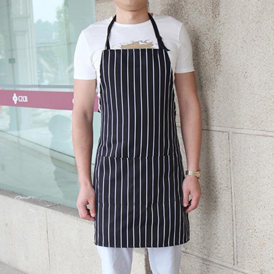 Adjustable Adult Black Stripe Bib Apron With 2 Pockets Chef Waiter Kitchen Cook