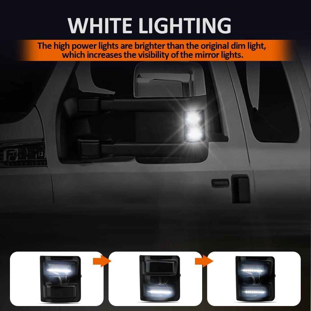 D-Lumina LED Side Mirror Marker Lights Smoked Lens White for 2008-2016 Fo-rd F250 F350 F450 F550 Super Duty Signal Mirror Lights, White Turn Signal