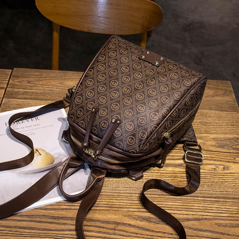 Large Capacity Leisure Travel Backpack Simple Print Commuter Backpack Popular Retro Premium Texture Women's Bag