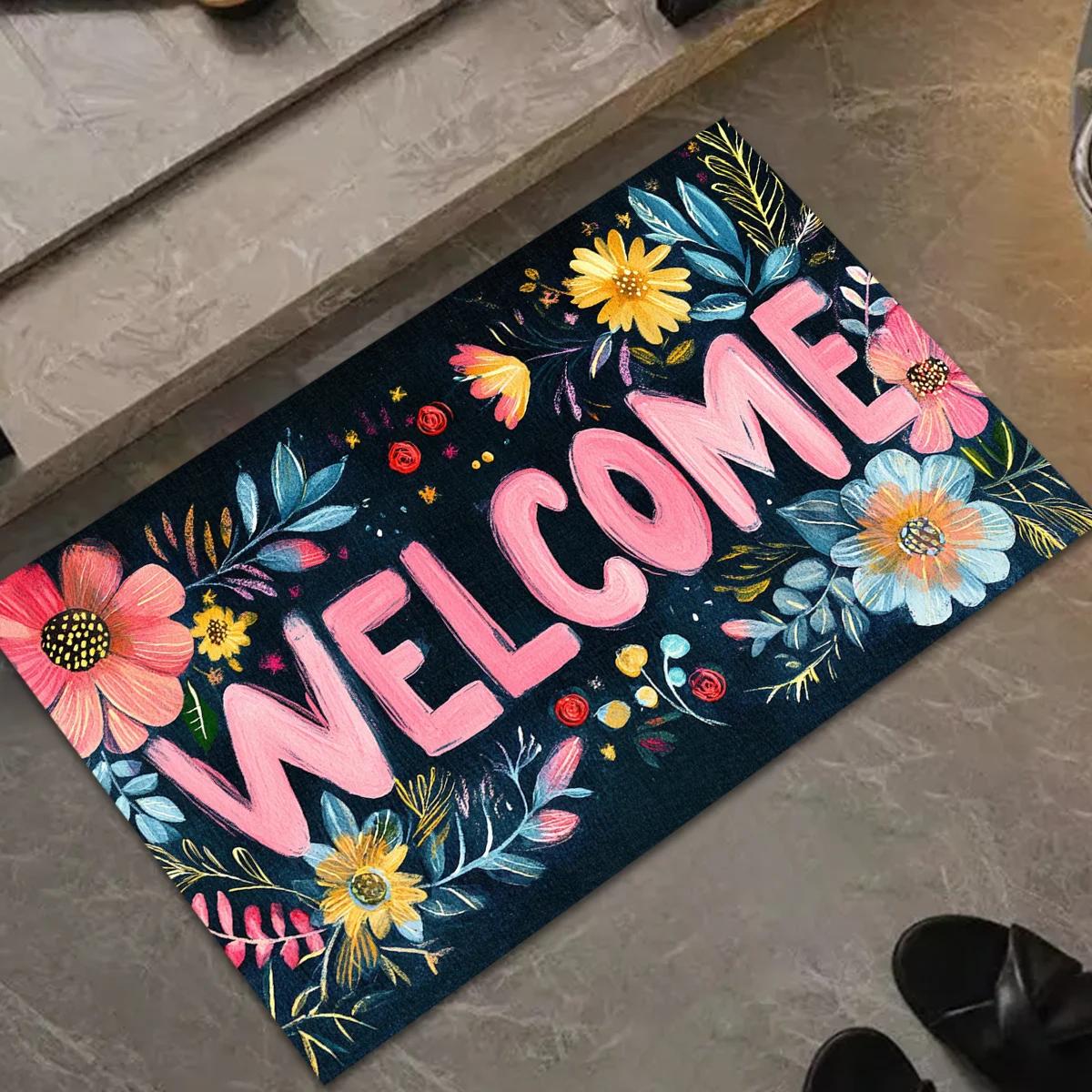 

Charming Floral Welcome Floor Mat - Vibrant, Inviting Décor for Home Entrances, Perfect for Greeting Guests with Style 40x60cm