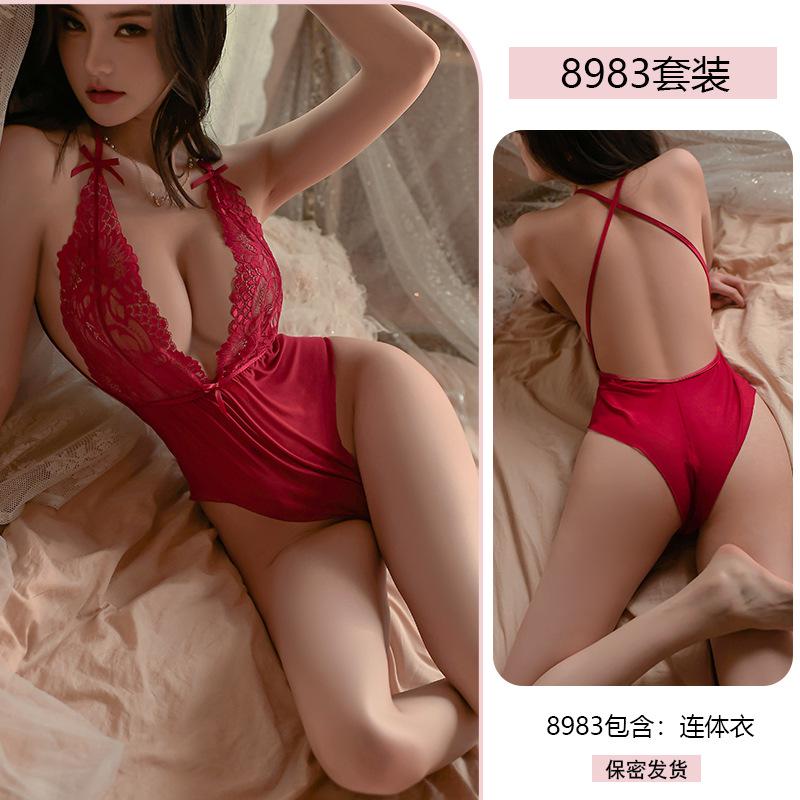 Erotic Underwear Sexy Lace Seductive Jumpsuit Women Hot See-Through Seductive Pajamas Cross-border Wholesale 8983