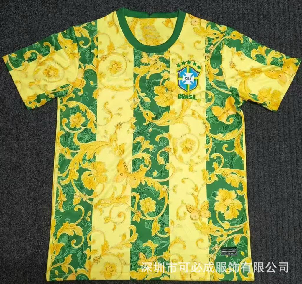Großhandel und Einzelhandel Grenzüberschreitend Brasilien Nationalmannschaft Spezielles Gedenk-Kurzarm-Fußballtrikot Oberteil Kurzarm Fans