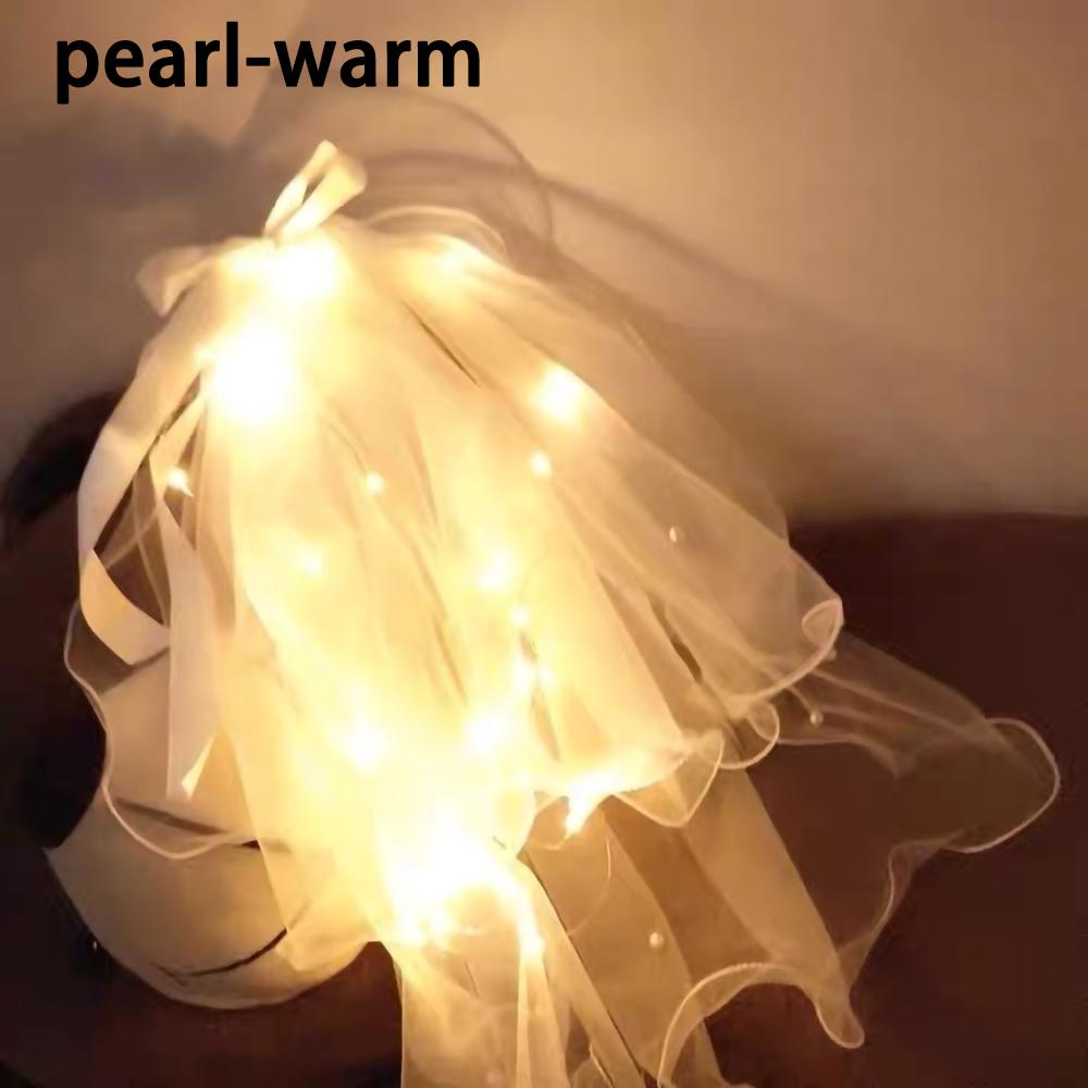 LED Light Bridal Wedding Veil with Pearls/Crowns Wedding Tiara Veil for Props Party Headpieces Decor Glowing flash veil