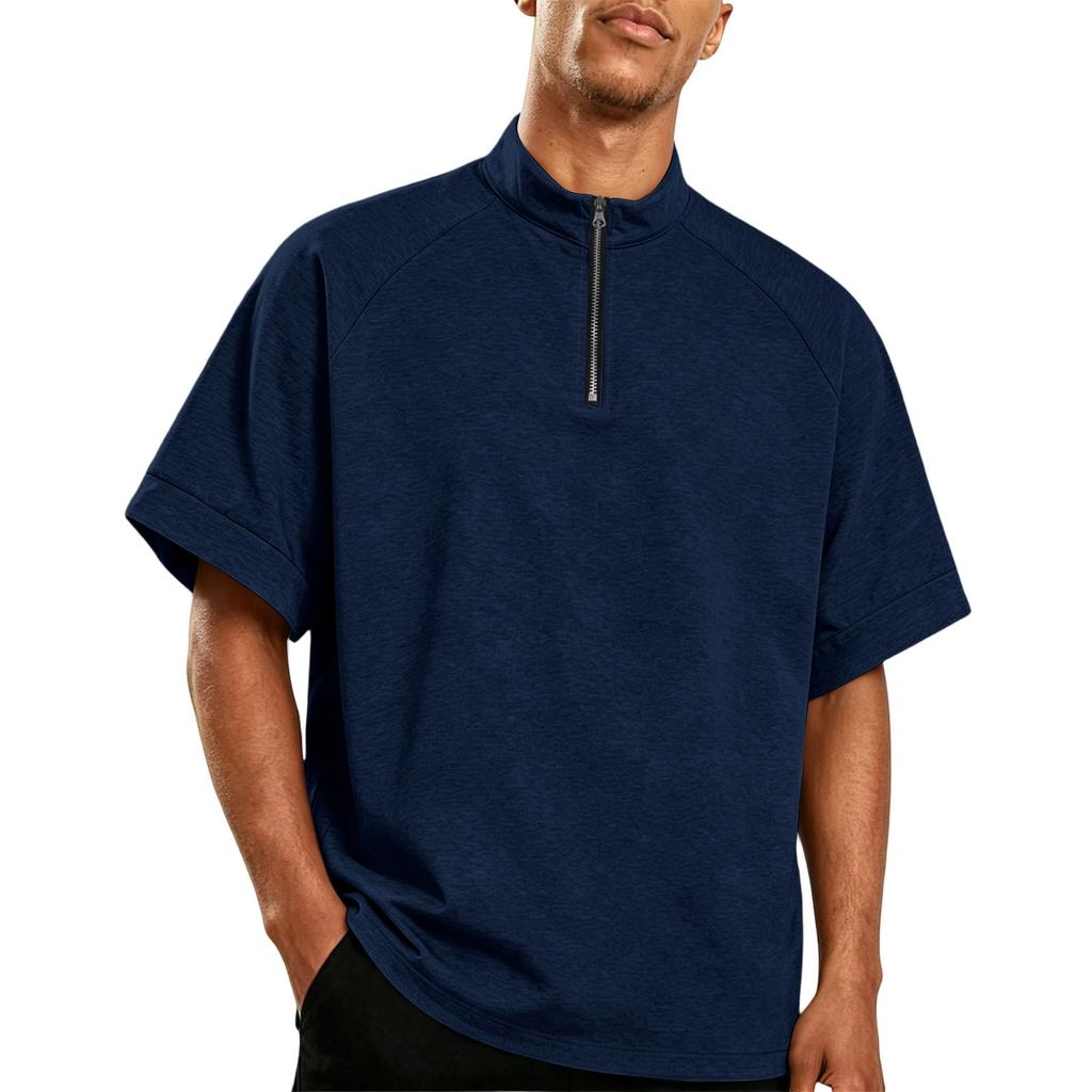 Men's Lightweight Golf Polo Shirt Short Sleeve Windproof Water-Resistant Training Top with Half-Zip Collar for Outdoor Sports
