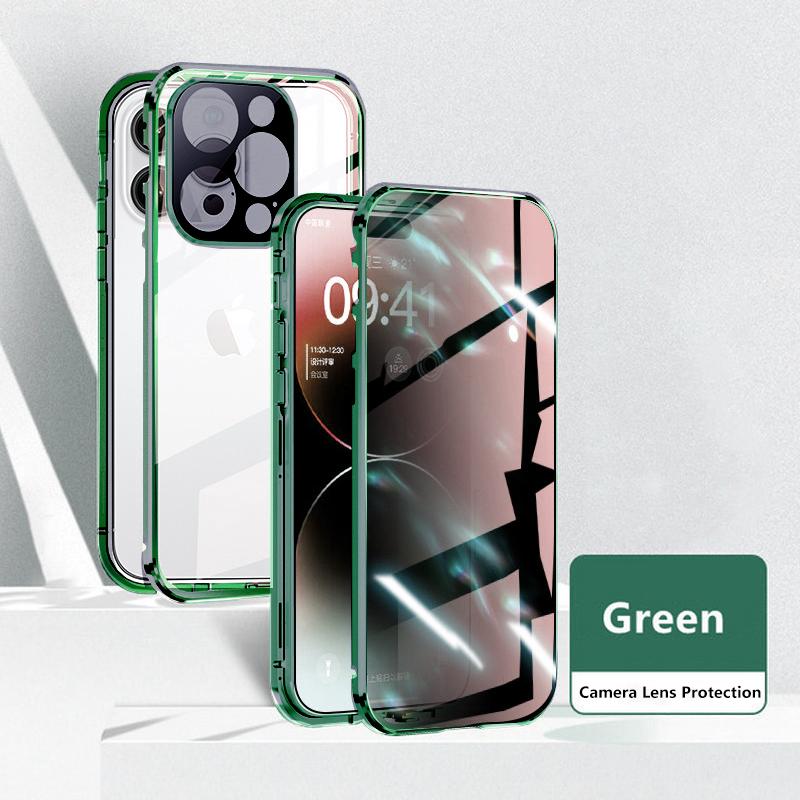 

Магнитный адсорбционный чехол с защитой от посторонних глаз для iPhone 15 14 Plus 13 12 Pro Max, двухстороннее стекло с защитной крышкой для объектива камеры For iPhone 12 ProMax