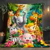 Soft and Warm Flannel Blanket - Mini Animal Blanket Suitable for Sofa, Camping, Travel - Tropical Wildlife Decor, Green, Yellow, Pink, Orange, Blue - 
