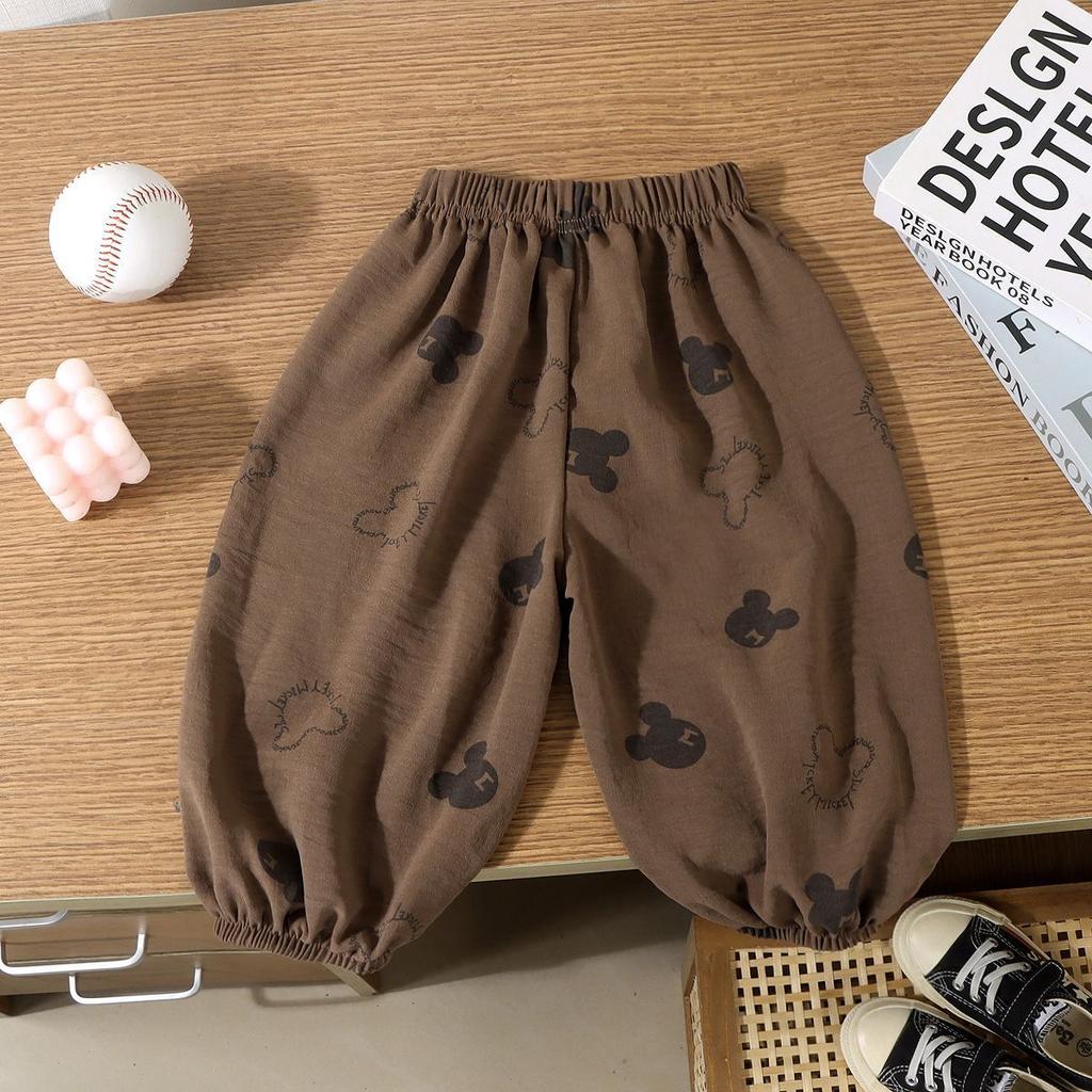 Kids Summer Ice Silk Linen Floral Mosquito Pants Loose Breathable Thin Harem Trousers For Boys And Girls