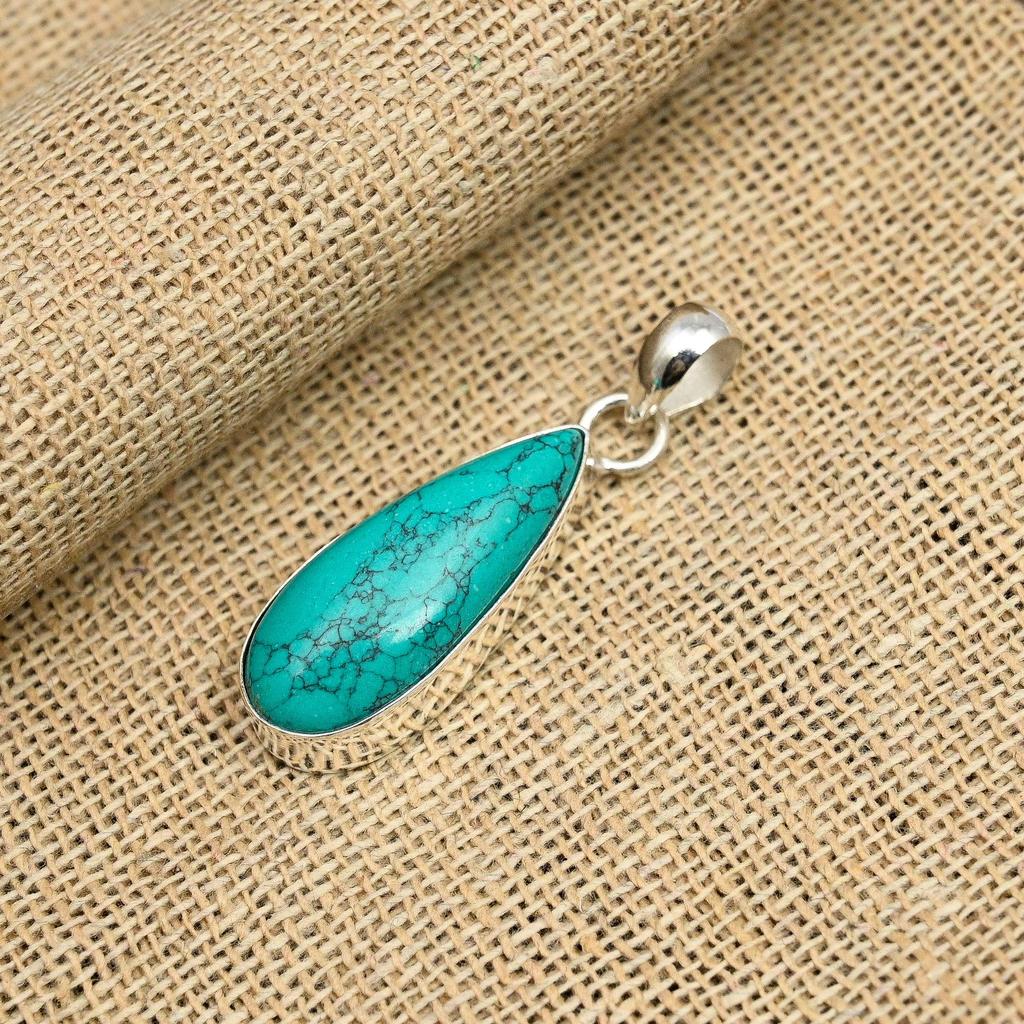 Santa Rosa Türkis Edelstein 925 Sterling Silber handgefertigter Schmuckanhänger