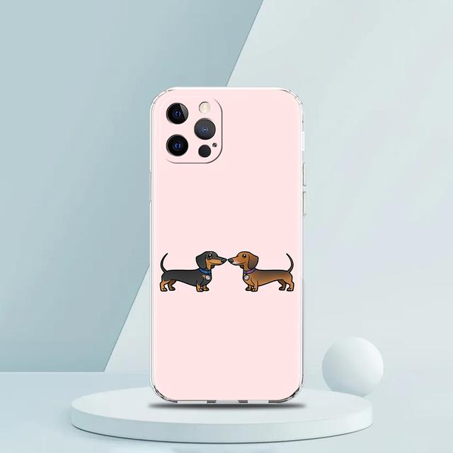 15 14 13 12 Mini 11 Pro Max XS X XR 7 8 Plus Clear Shockproof Silicone TPU Case for iPhone with Dachshund Sausage Dog Design