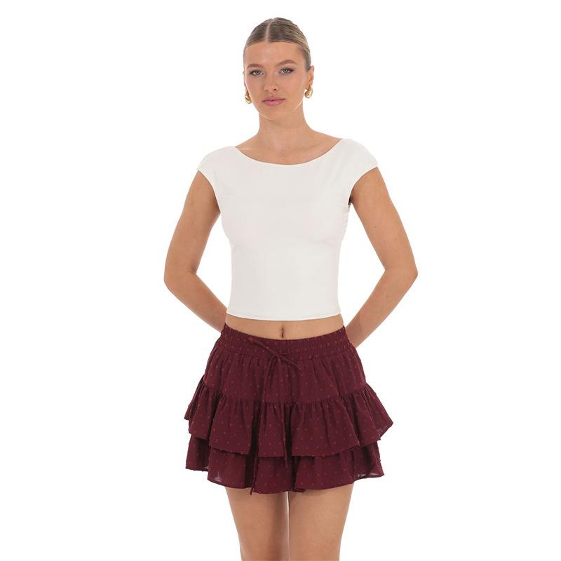 New Summer Women's Elastic Waist Belted Skirt Pants Sweet Layered Cake Skirt