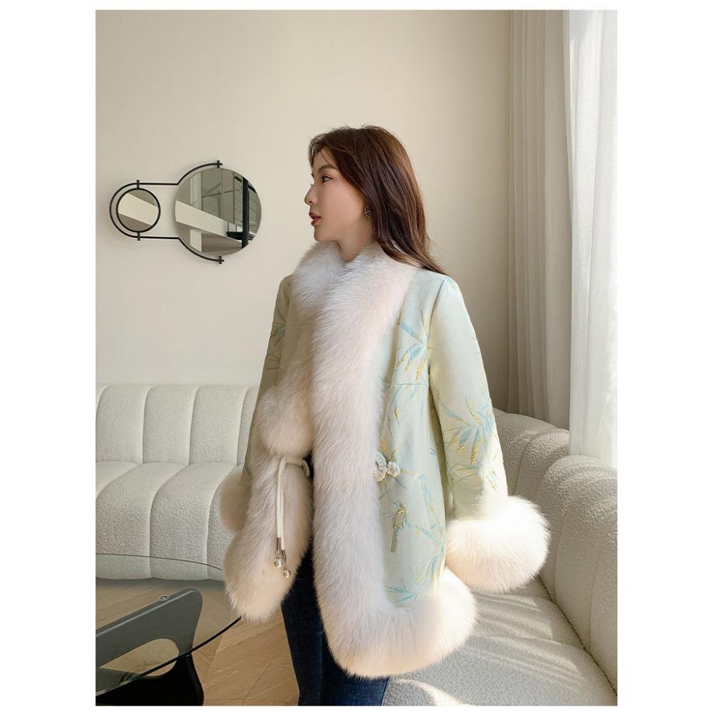Satin National Style Buckle Imitation Fox Fur Coat Women's Young Fur Coat Winter New