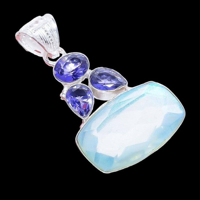 Aqua Mystic Topaz, Tanzanite 925 Sterling Silver Jewelry Pendant 2.1"  AH-3318