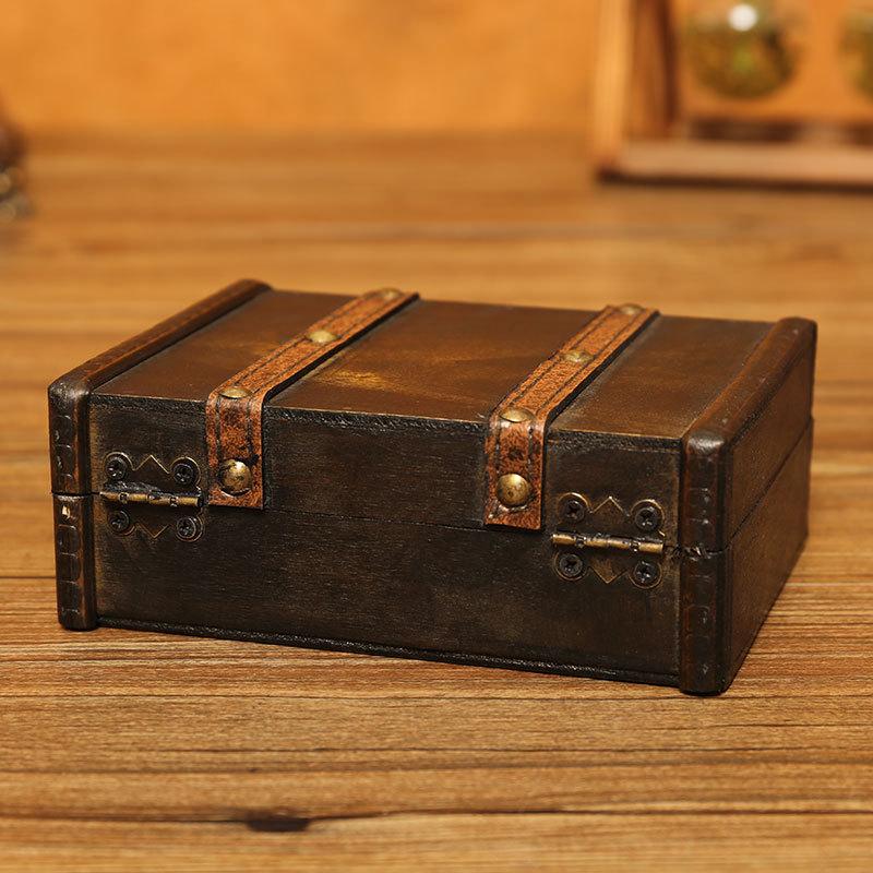 Antique Wooden Jewelry Chest Lock Chest Treasure Storage Box Home Decor