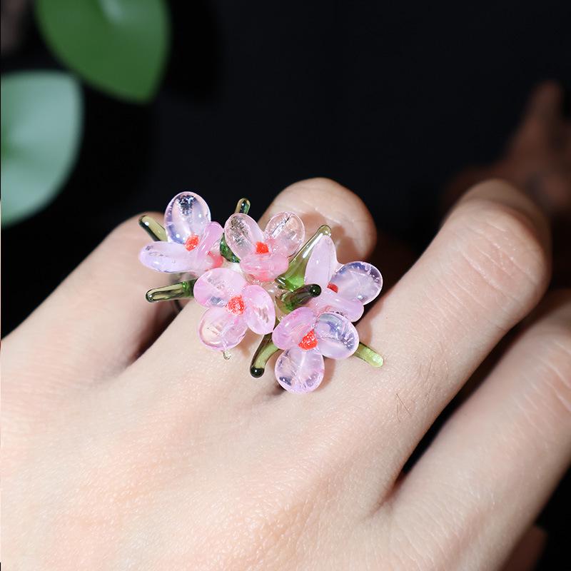 

Золотая ветка османтуса Осень Ручная работа Стеклянное кольцо Фотореквизит Size 16