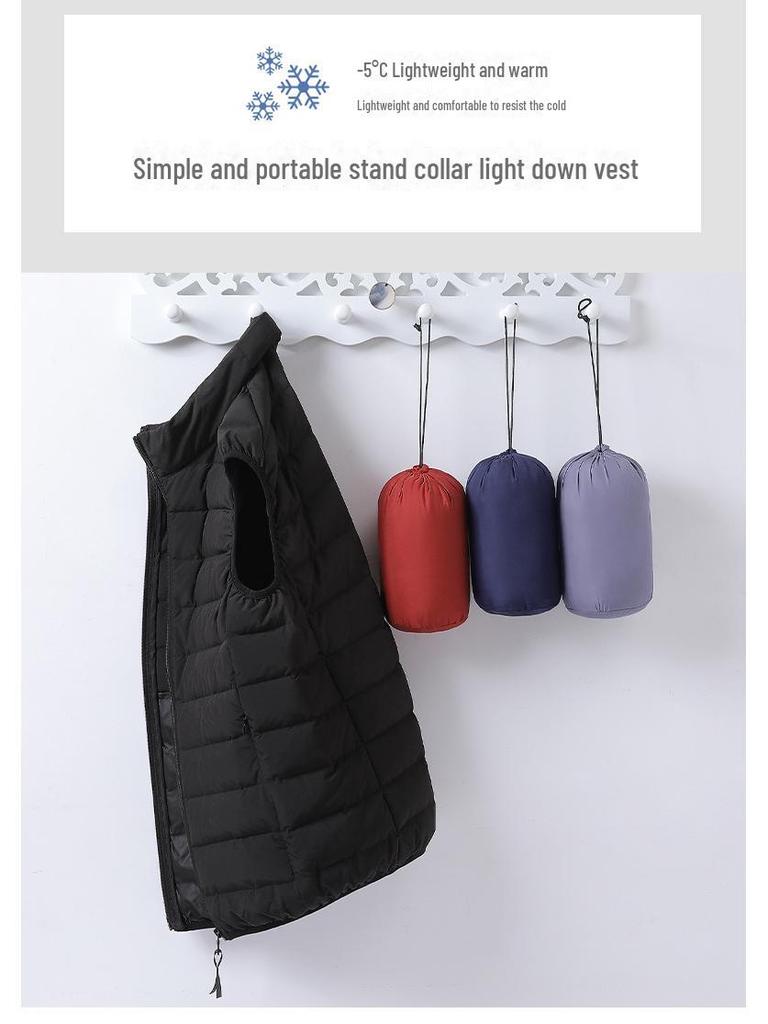 Men's Autumn/Winter Lightweight Down Vest with Stand-Up Collar - Large Size, Loose Fit