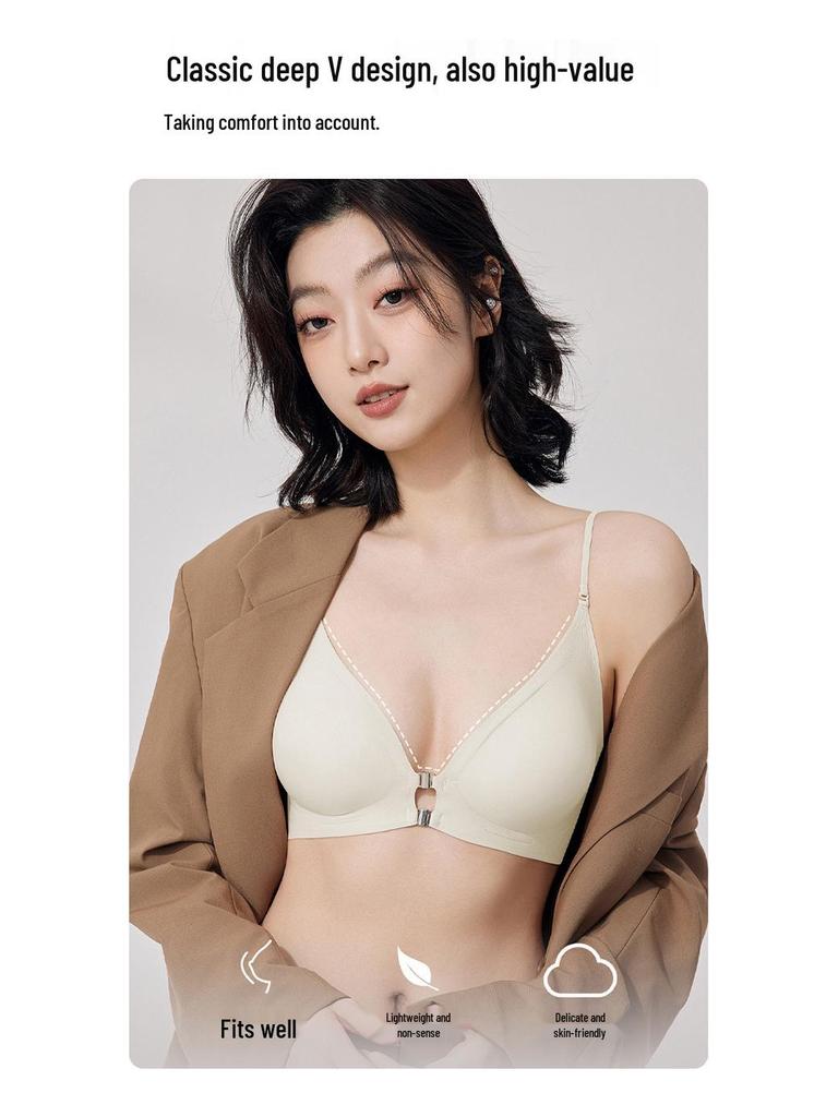 Front Buckle Push-Up Bra for Small Busts with Side Support and Anti-Sagging Features