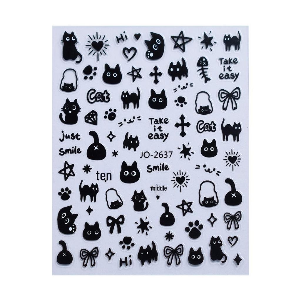 Graffiti Style Cute Cat Bow Nail Decals with Adhesive Backing - Sweet & Cool Nail Art Stickers