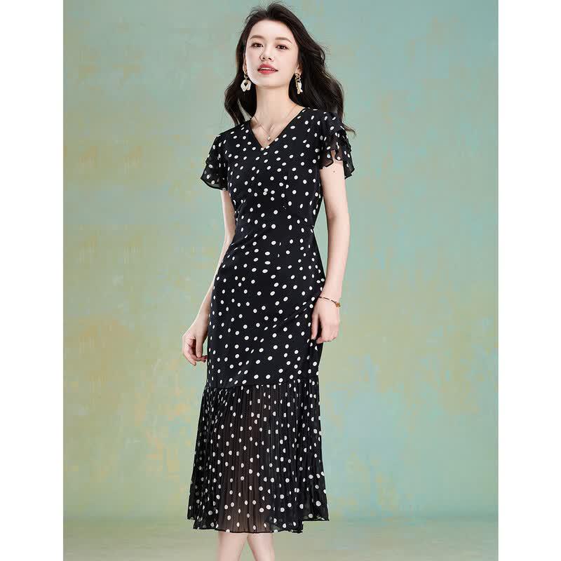 Women's French Polka Dot V-Neck Maxi Dress