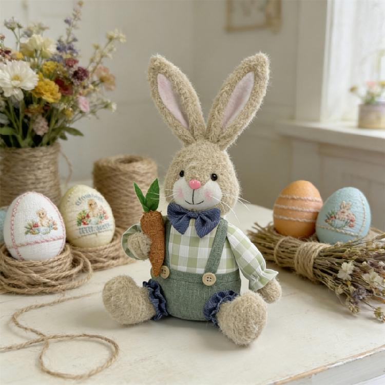 Handmade Rabbit Doll With Gentle Fabric And Wooden Stand Excellent Spring Festival Decors For Spring Themed incidents