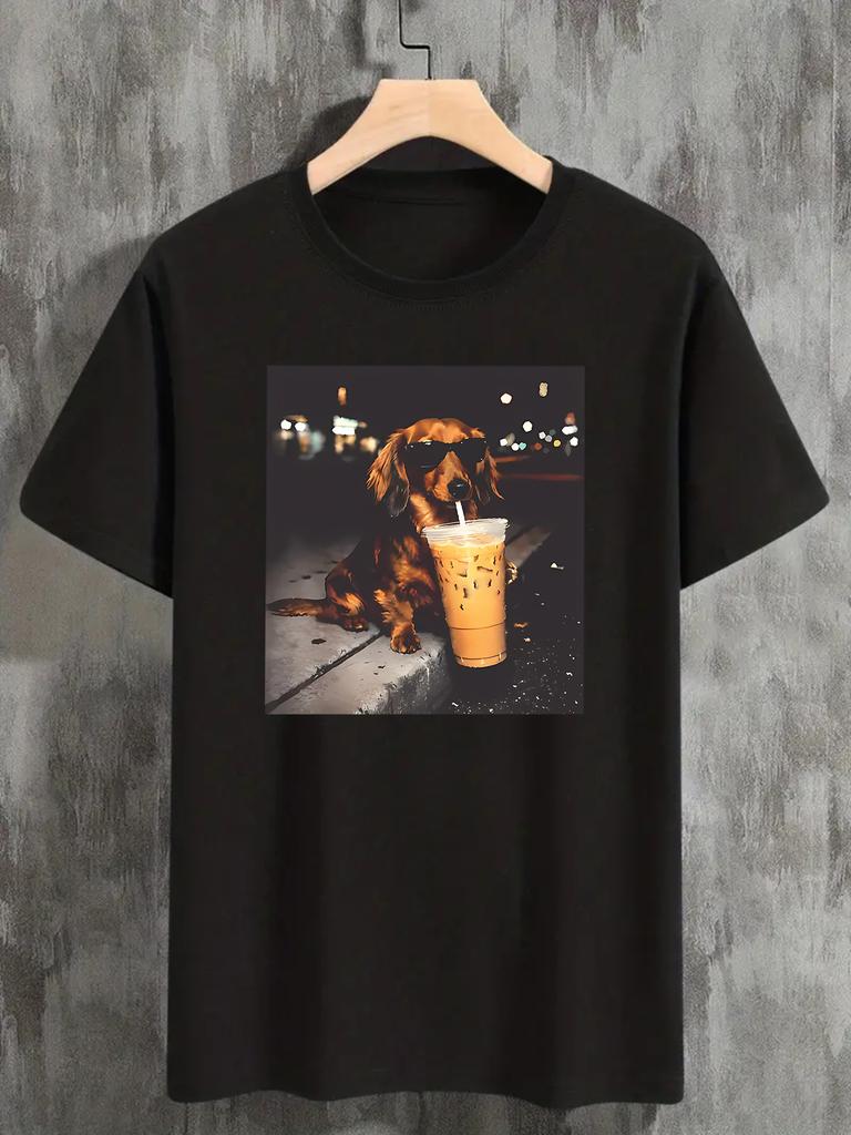 Dachshund Drinking Iced Coffee T-shirt