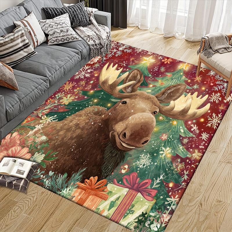 Christmas Animals Home Sofa Decoration for Living Room & Bedroom, Non‑Slip Play Flannel Floor Mat for Game Room