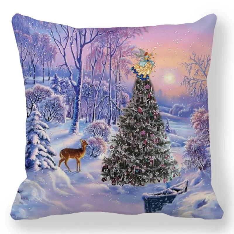 Home Bedroom Living Room Decorations Cushion Cover Santa Print Pillowcase New Year Christmas Decorations