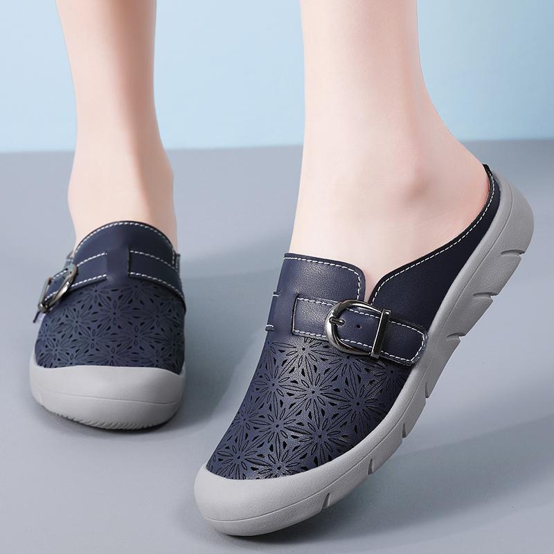 

Летние женские сандалии с открытой спиной, пляжные туфли на плоской подошве, повседневные мягкие сабо для девочек больших размеров EU:36 синий