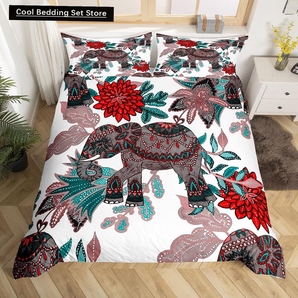 Tribal Ethnic Elephant Duvet Cover Exotic Style Bedding Set Boho Mandala Flower Paisley Quilt Cover Polyester Comforter Cover