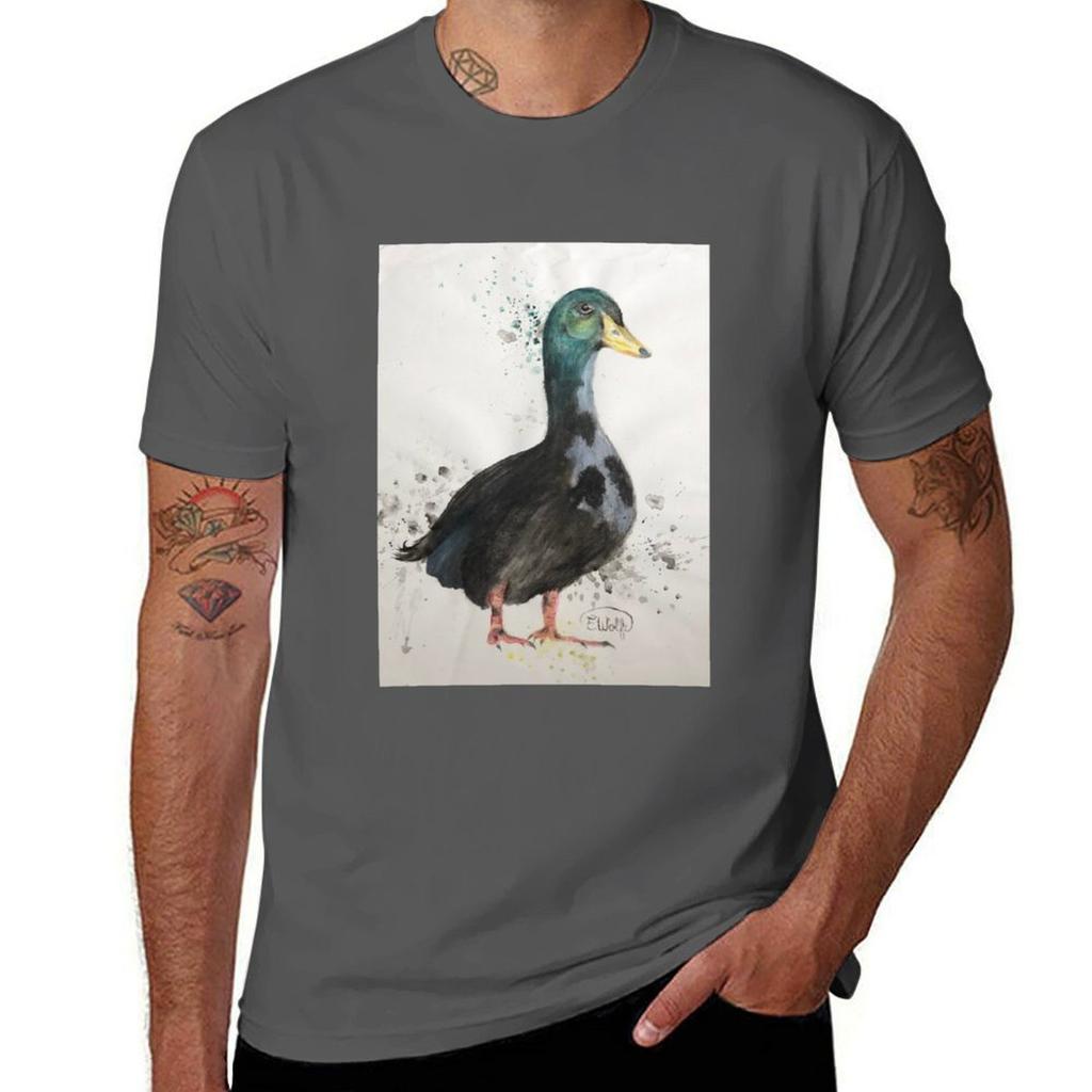 Watercolor duck painting TShirt Functional Casual Short Sleeve Tee