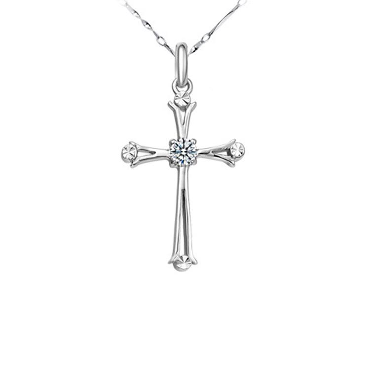 925 Sterling Silver Diamond Inlaid Cross Pendant - Women's Korean Fashion Jewelry