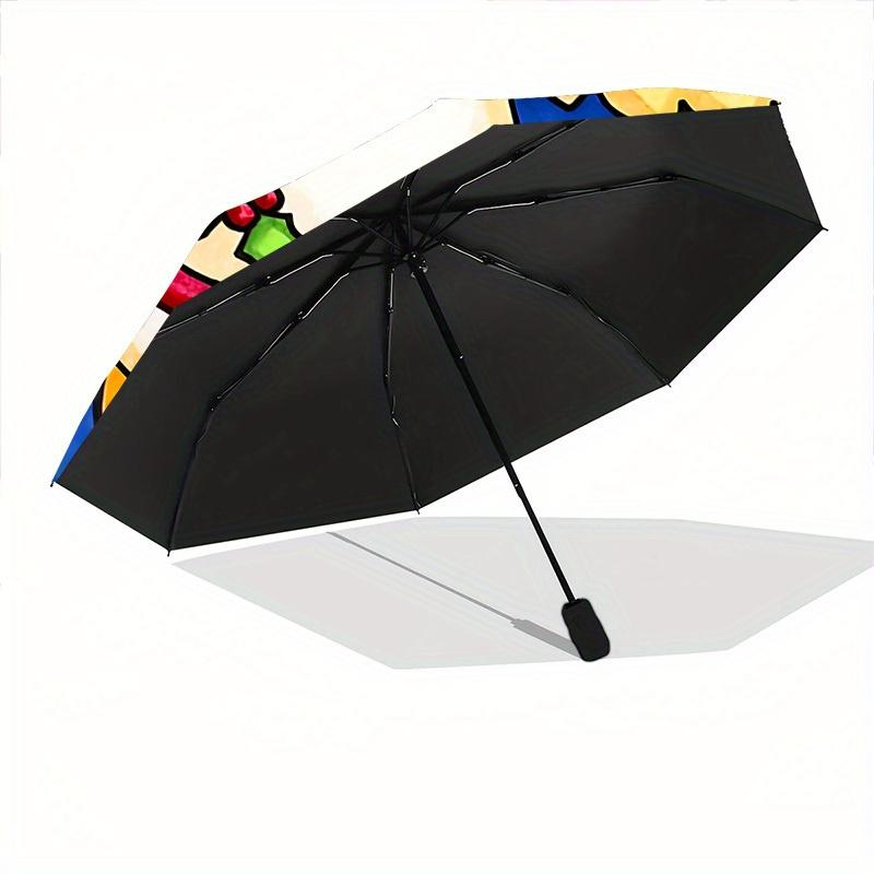 1pc Angel Automatic Folding Umbrella - 8-Rib Iron Frame, Windproof, Portable Sunshade with Plastic Handle for Travel & Outdoor Activities, O
