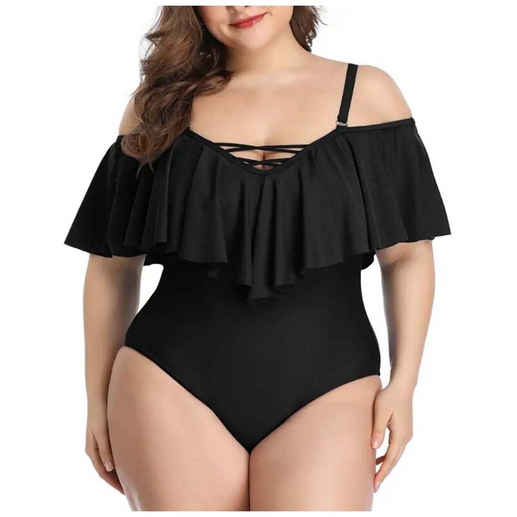 Women's One-Piece Plus Size Colour Ruffle Swimming Costume With Bbra Pad And No Steel Bra