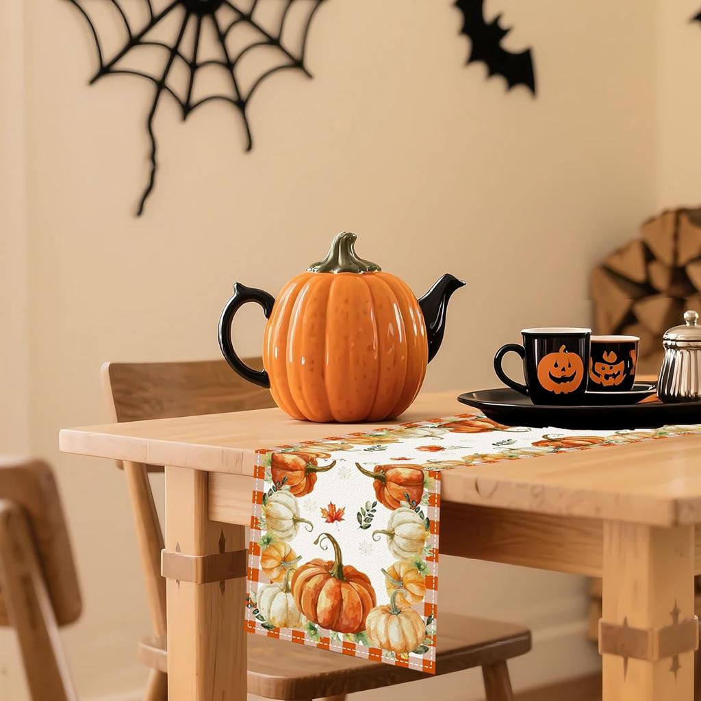 Pumpkin Fall Table Runner, Autumn Thanksgiving Pumpkin Kitchen Dining Table Decoration, Holiday Party Decor, 13x72 Inch