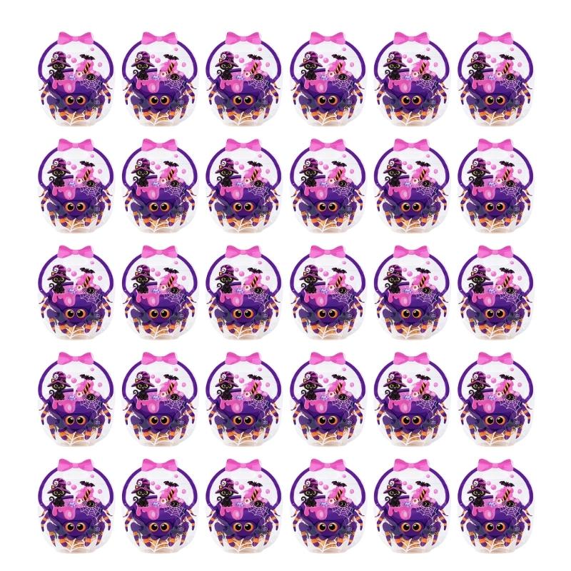 Halloween Candy Bags, 30 Piece Clear Plastic Party Treat Holders with Carry Grips for Packaged Candy and Small Gifts at Parties