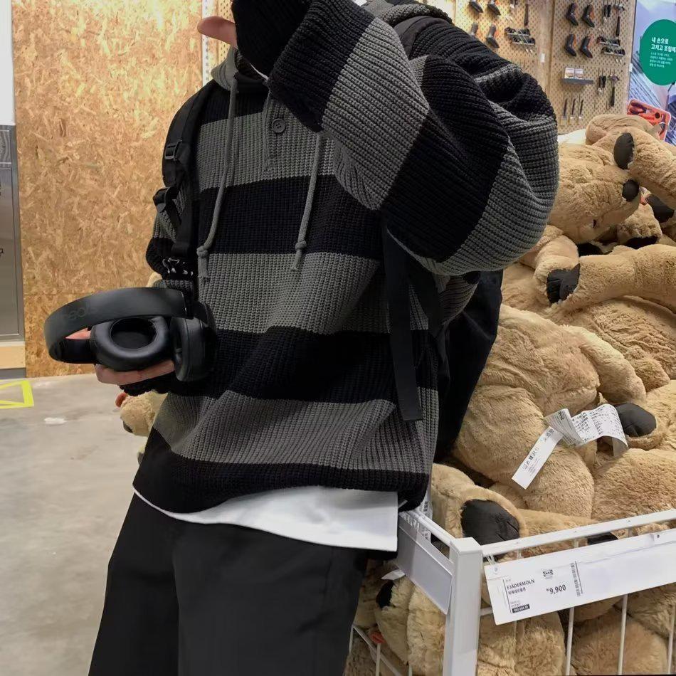 

Men s Designer Retro Color Block Knit Hoodie Sweater - Lazy American Style XXL чорний