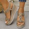 Fashion Fashion Crystals Wedges Heel Sandals Women Summer Chunky Platform Bohemian Sandalias Mujer Slip On High Heels Sandles Female 43
