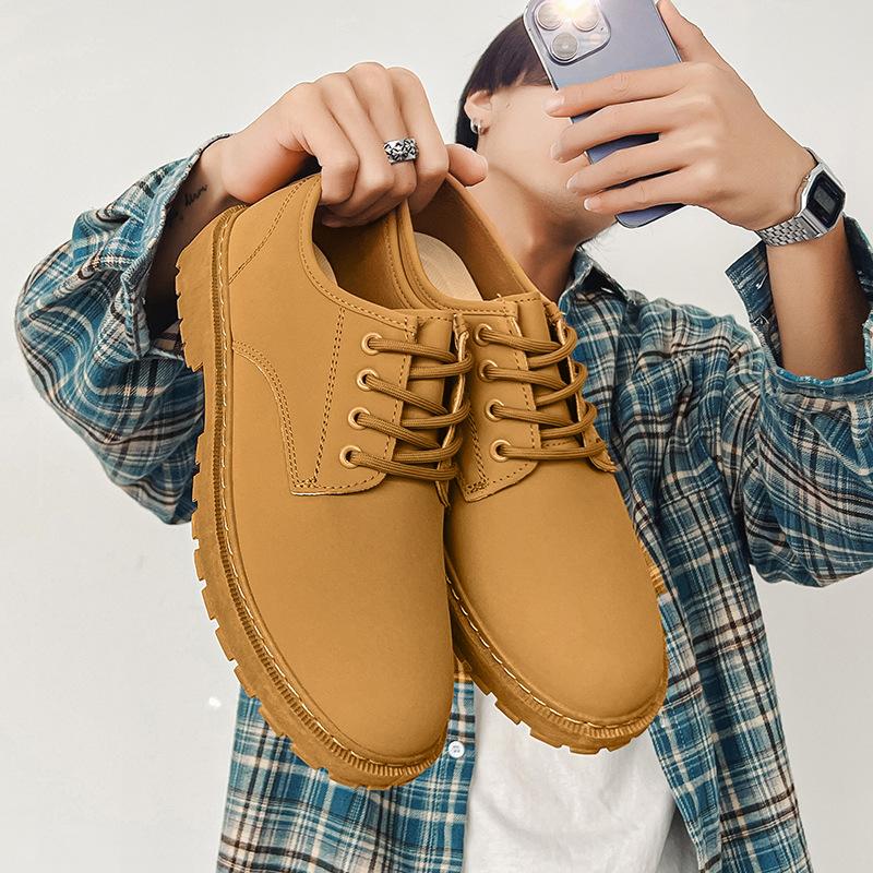 Spring and summer leather shoes men's versatile men's shoes casual shoes waterproof chef shoes black work shoes Korean version Martin shoes men's