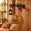 Atmospheric Bedside Night Light Vintage Bookshelf with Cat Sleeping On Book Design, Retro Lantern Rustic Metal Wall Lamp for Reading, Decorative
