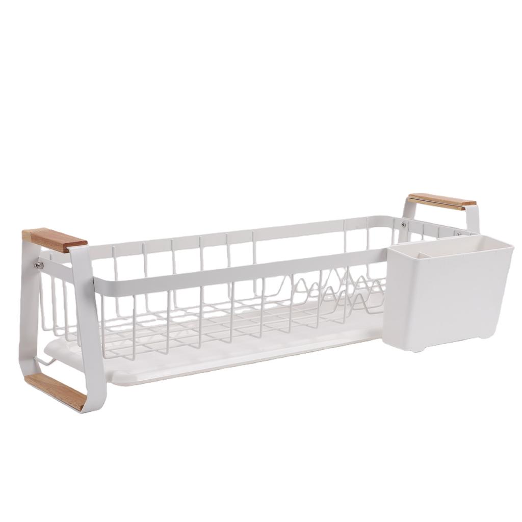 Dish Rack and Drain Board Kitchen Plate Cup Dish Drying Rack Tray Cutlery Dish Drainer with Wood Handle