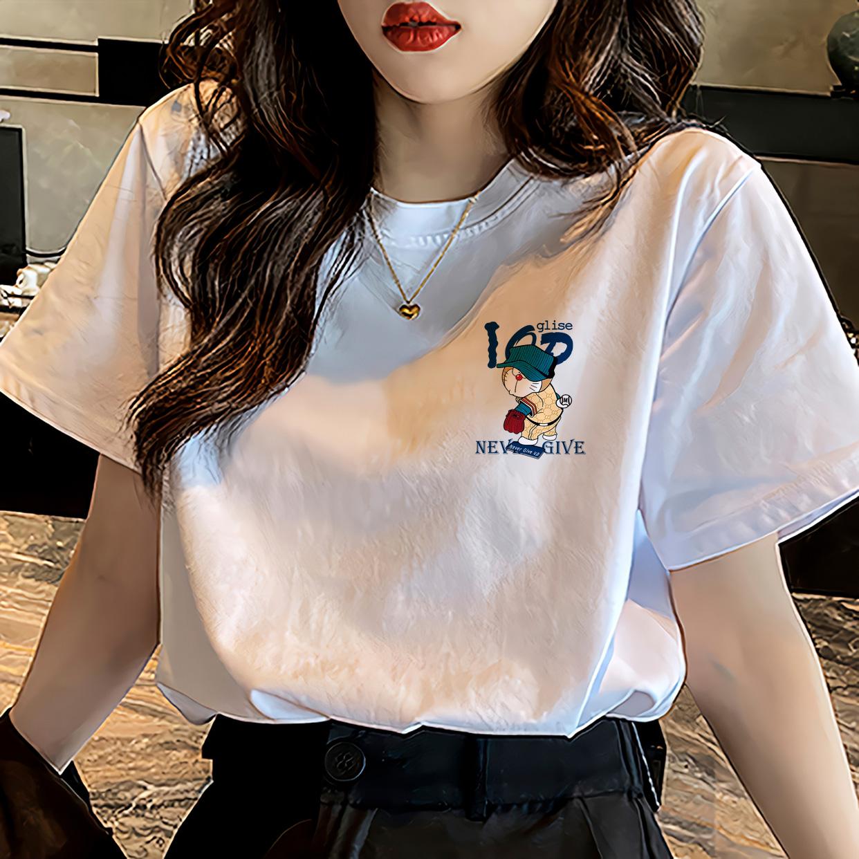 

Pure cotton shoulder 2025 new short-sleeved t-shirt women s summer foreign style half-sleeved women s clothing white t-shirt bottoming shirt top XXXL