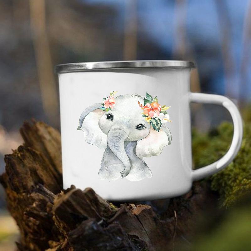 Cute Animal Horse Deer Print Mugs Creative Drink Coffee Milk Cups Kawaii Kids Animal Theme Party Juice Enamel Mug Gift for Child