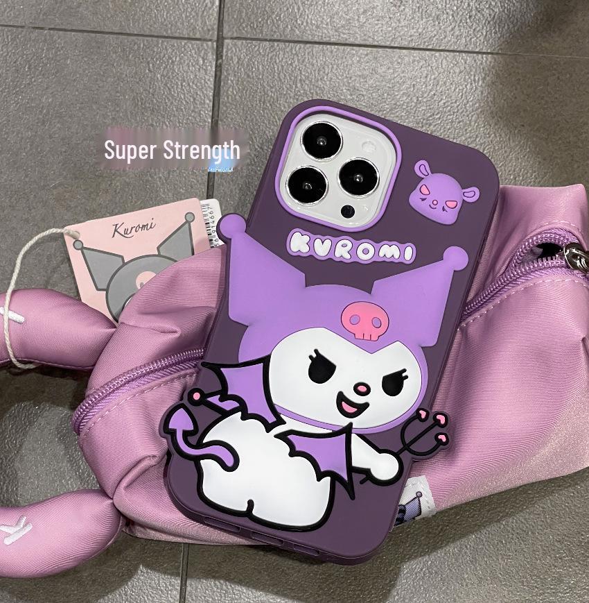 

Premium Dark Purple Kuromi Devil Phone Case for Apple 15/16 (No Bracelet) 12 Pro Max (No Packaging) темно-фиолетового