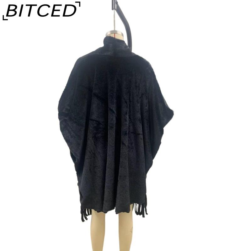 BITCED Autumn and Winter Women's Imitation Mink Velvet Cape Tassel Shawl Solid Colour Thickened Warm Bat