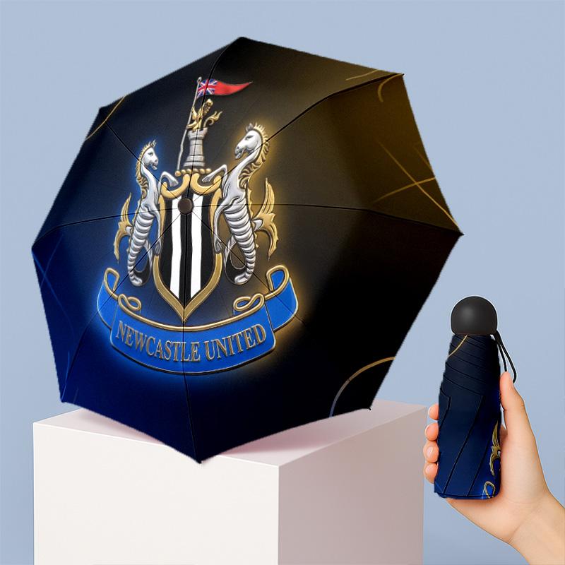 Newcastle United Football Pattern Printed Mini 5 Folds 8 Ribs Compact Umbrella Windproof Waterproof Lightweight Portable Folding