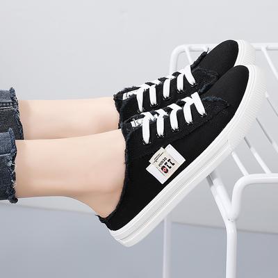 Tênis de lona verão sapatinhos brancos sapatos preguiçosos um pedal meio arrastado fundo plano versátil estudante versátil moda tênis de prancha