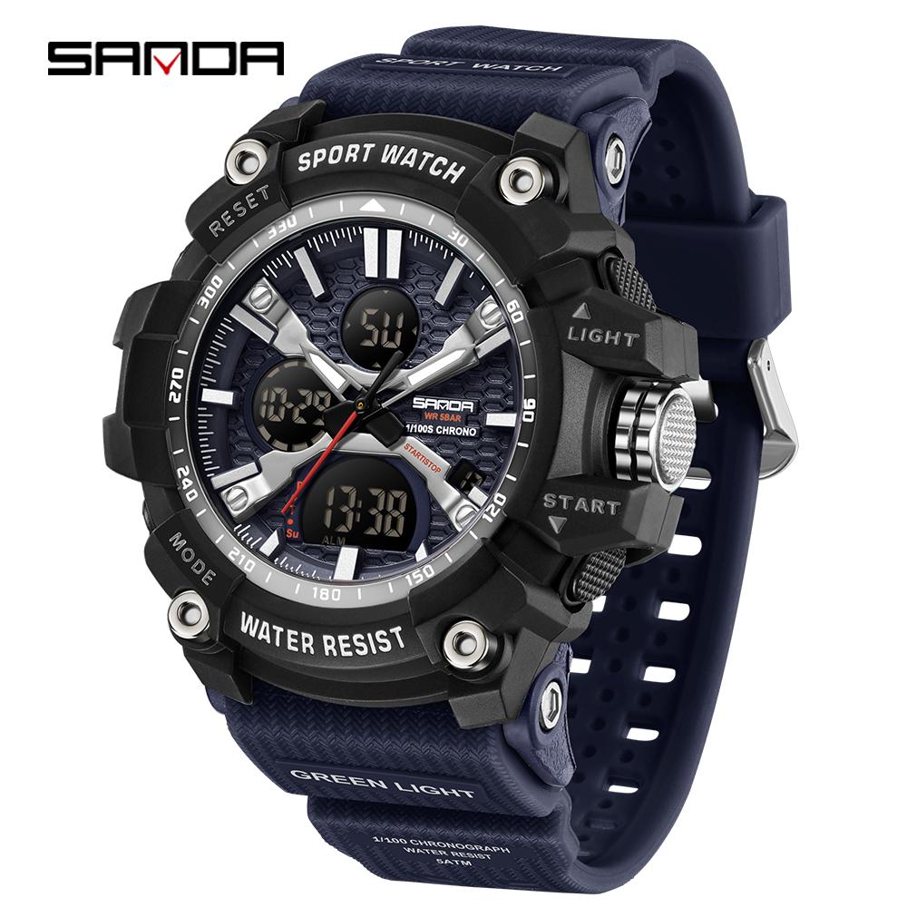 SANDA Fashion Men's Electronic Watch Multi Functional Outdoor Sports Waterproof Calendar Night Light LED Men's Watch